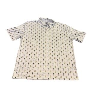 Proud 90 Mens XL Golf Is Fun Performance Polo Shirt White Golfer Dog Print